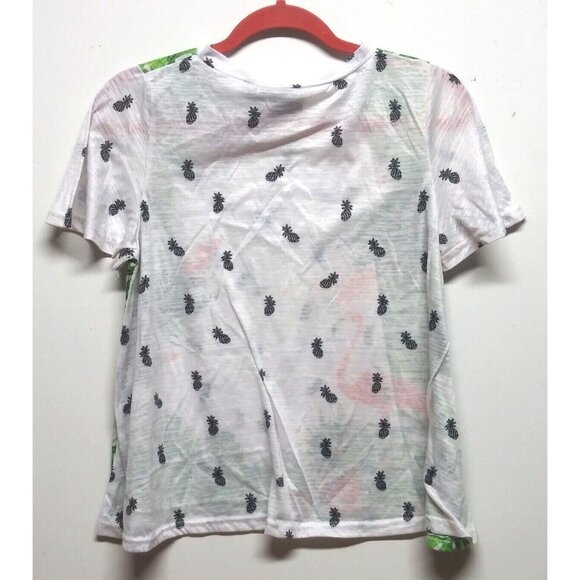 Sara Studio Womens top Sz M white orange flamingos Pineapples Tropical Knit EUC - Picture 7 of 8